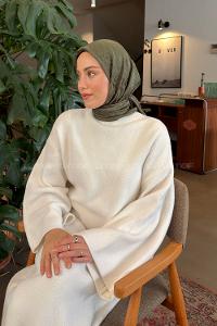 Lamelif GG Desen Ayrobin Floş Jakar Eşarp Haki