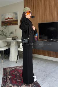 Lamelif Regular Fit Kapüşonlu Fermuarlı Hırka İkili Takım Siyah