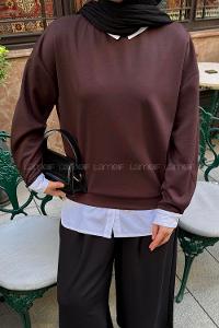 Lamelif Sweat Gömlek Garnili Tunik Kahve