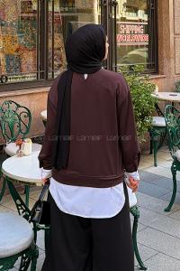 Lamelif Sweat Gömlek Garnili Tunik Kahve