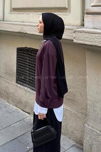 Lamelif Sweat Gömlek Garnili Tunik Mürdüm