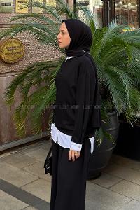 Lamelif Sweat Gömlek Garnili Tunik Siyah
