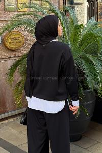 Lamelif Sweat Gömlek Garnili Tunik Siyah