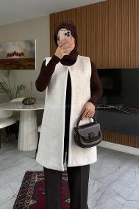Lamelif Cep Detaylı Yelek Krem