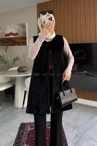 Lamelif Cep Detaylı Yelek Siyah