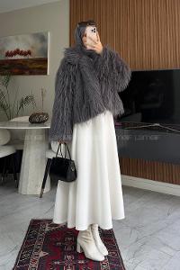 Lamelif Kısa Kürk Ceket Füme