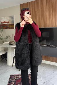 Lamelif Kürk Yelek Siyah