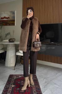 Lamelif Kürk Yelek Vizonrengi