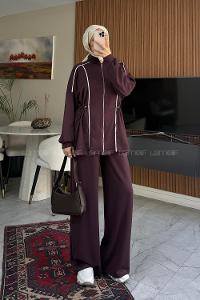 Plum Neckband Long Arm Modal Regular Trousers Comfortable Suit