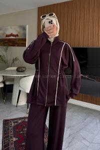 Plum Neckband Long Arm Modal Regular Trousers Comfortable Suit