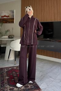 Plum Neckband Long Arm Modal Regular Trousers Comfortable Suit