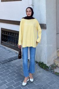 Lamelif Yırtmaç Detaylı Oysho Sweat Sarı