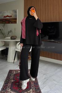 Black Crew Neck Long Arm Without Accessories Regular Trousers Suit
