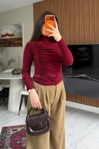 Lamelif Büzgü Detaylı Bluz Bordo