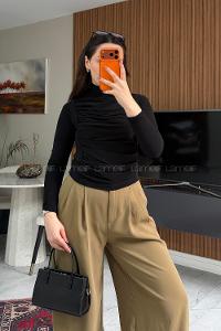 Lamelif Büzgü Detaylı Bluz Siyah