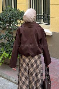 Bitter Brown Scarf Neck Long Arm Lycra Polyester Jacket