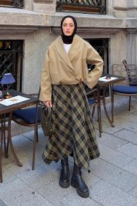 Army Green Scarf Neck Long Arm Lycra Polyester Jacket