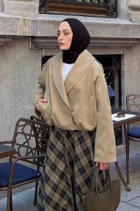 Army Green Scarf Neck Long Arm Lycra Polyester Jacket