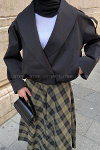 Black Scarf Neck Long Arm Lycra Polyester Jacket