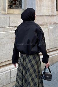 Black Scarf Neck Long Arm Lycra Polyester Jacket