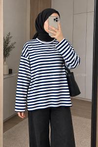 Lamelif Çizgili Oysho Sweat Lacivert