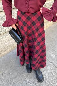 Lamelif Ekose Desen Etek Bordo