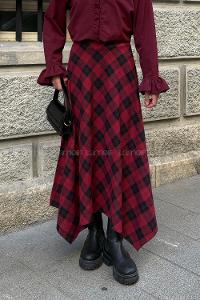 Lamelif Ekose Desen Etek Bordo