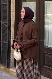 Lamelif Fırfırlı Gömlek Acı Kahve