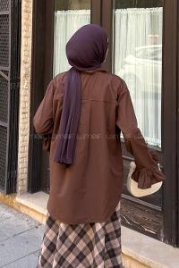 Lamelif Fırfırlı Gömlek Acı Kahve