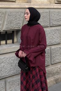 Lamelif Fırfırlı Gömlek Mürdüm