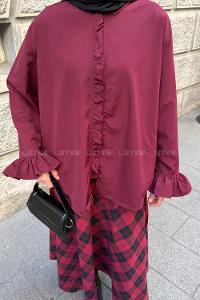 Lamelif Fırfırlı Gömlek Mürdüm