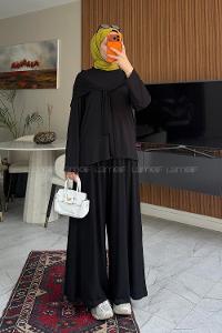 Black Crew Neck Long Arm Regular Trousers Suit