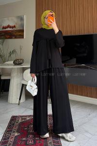Black Crew Neck Long Arm Regular Trousers Suit