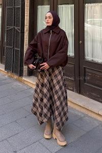 Bitter Brown Shirt Collar Long Arm Lycra Polyester Jacket