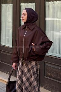 Bitter Brown Shirt Collar Long Arm Lycra Polyester Jacket