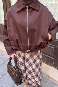Bitter Brown Shirt Collar Long Arm Lycra Polyester Jacket