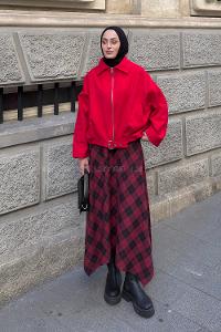 Red Shirt Collar Long Arm Lycra Polyester Jacket