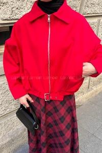 Red Shirt Collar Long Arm Lycra Polyester Jacket