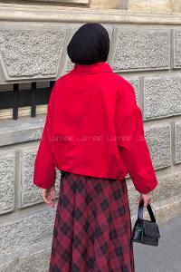 Red Shirt Collar Long Arm Lycra Polyester Jacket