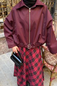 Plum Shirt Collar Long Arm Lycra Polyester Jacket