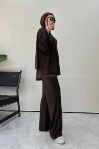 Brown Crew Neck Long Arm Without Accessories Regular Trousers Suit