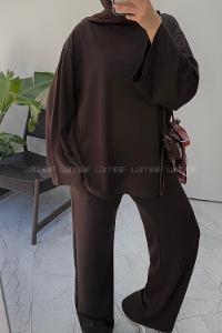 Brown Crew Neck Long Arm Without Accessories Regular Trousers Suit