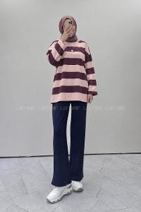 Lamelif Bisiklet Yaka Oysho Kumaş Tunik Bordo Pembe