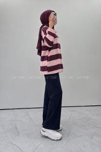 Lamelif Bisiklet Yaka Oysho Kumaş Tunik Bordo Pembe