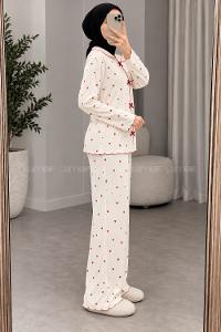 Lamelif Çilek Desenli Fiyonk Detaylı Pijama Takımı