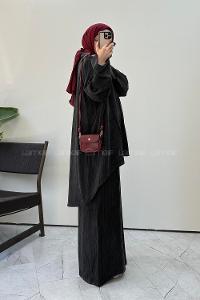 Lamelif Gömlek-Pantolon Salaş Takım Siyah