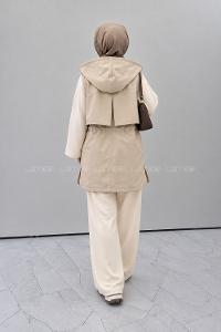 Lamelif Pelerin Detaylı Trenç Yelek Vizonrengi
