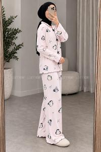 Lamelif Penguen Desenli Fiyonk Detaylı Pijama Takımı