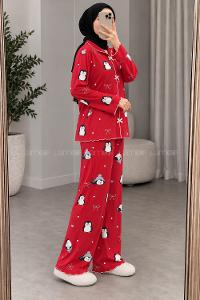 Lamelif Penguen Desenli Fiyonk Detaylı Pijama Takımı