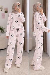 Lamelif Sevimli Penguen Desenli Pijama Takımı